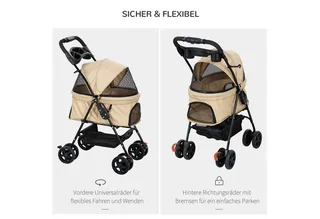 Hondenbuggy Inklapbaar met Veiligheidsgordels - Hondenkar - Buggy voor Honden de PawHut en Kaki – photo produit 5 sur 5