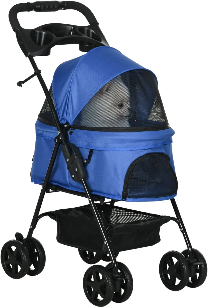 Hondenbuggy Inklapbaar met Veiligheidsgordels - Hondenwagen - Huisdierenbuggy - Bolderkar Hond från PawHut i Blå – produktbild