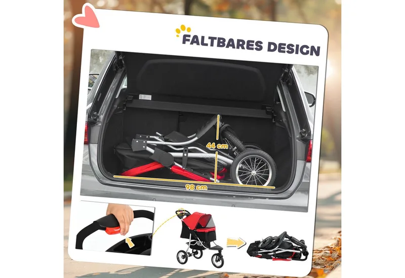 hondenbuggy - met 3 wielen - opvouwbaar - tot 10 kg von PawHut in Rot – Produktfoto 5 von 5
