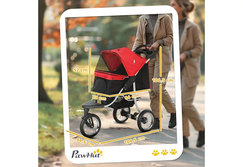hondenbuggy - met 3 wielen - opvouwbaar - tot 10 kg von PawHut in Rot – Produktfoto 3 von 5
