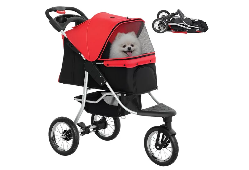 hondenbuggy - met 3 wielen - opvouwbaar - tot 10 kg von PawHut in Rot – Produktfoto 2 von 5