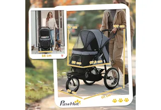 Hondenbuggy met 3 Wielen tot 20 kg - Hondenkar - Inklapbare Buggy voor Honden - Grijs by PawHut in Grey – product photo 3 of 4