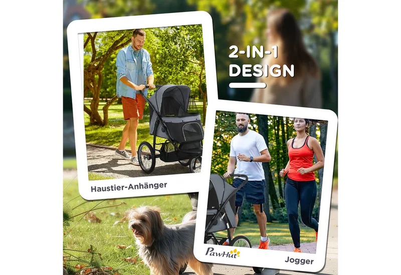 Hondenbuggy met 3 Wielen tot 20 kg - Hondenkar - Inklapbare Buggy voor Honden - Grijs by PawHut in Grey – product photo 4 of 4