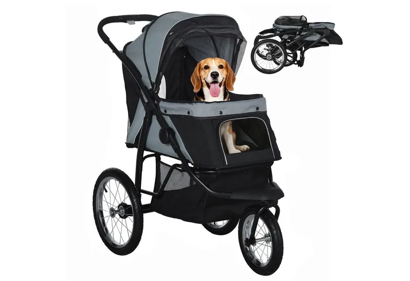 Hondenbuggy met 3 Wielen tot 20 kg - Hondenkar - Inklapbare Buggy voor Honden - Grijs by PawHut in Grey – product photo 2 of 4