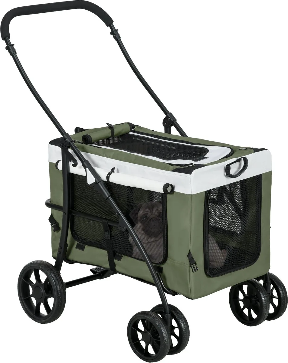 Hondenbuggy Opvouwbaar met Draagtas - Hondenwagen voor Kleine Honden - Donkergroen från PawHut i Mörkgrön – produktbild