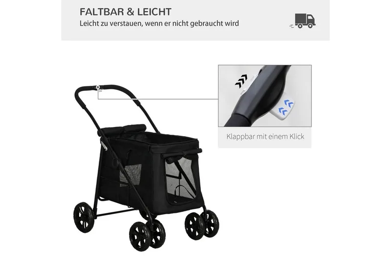 Hondenbuggy opvouwbaar met kussen tot 20 kg - Hondenkar - Inklapbare Buggy voor Honden - Hondentrolley - Zwart by PawHut in Black – product photo 5 of 5