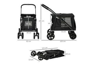 Hondenbuggy opvouwbaar met kussen tot 20 kg - Hondenkar - Inklapbare Buggy voor Honden - Hondentrolley - Zwart by PawHut in Black – product photo 3 of 5