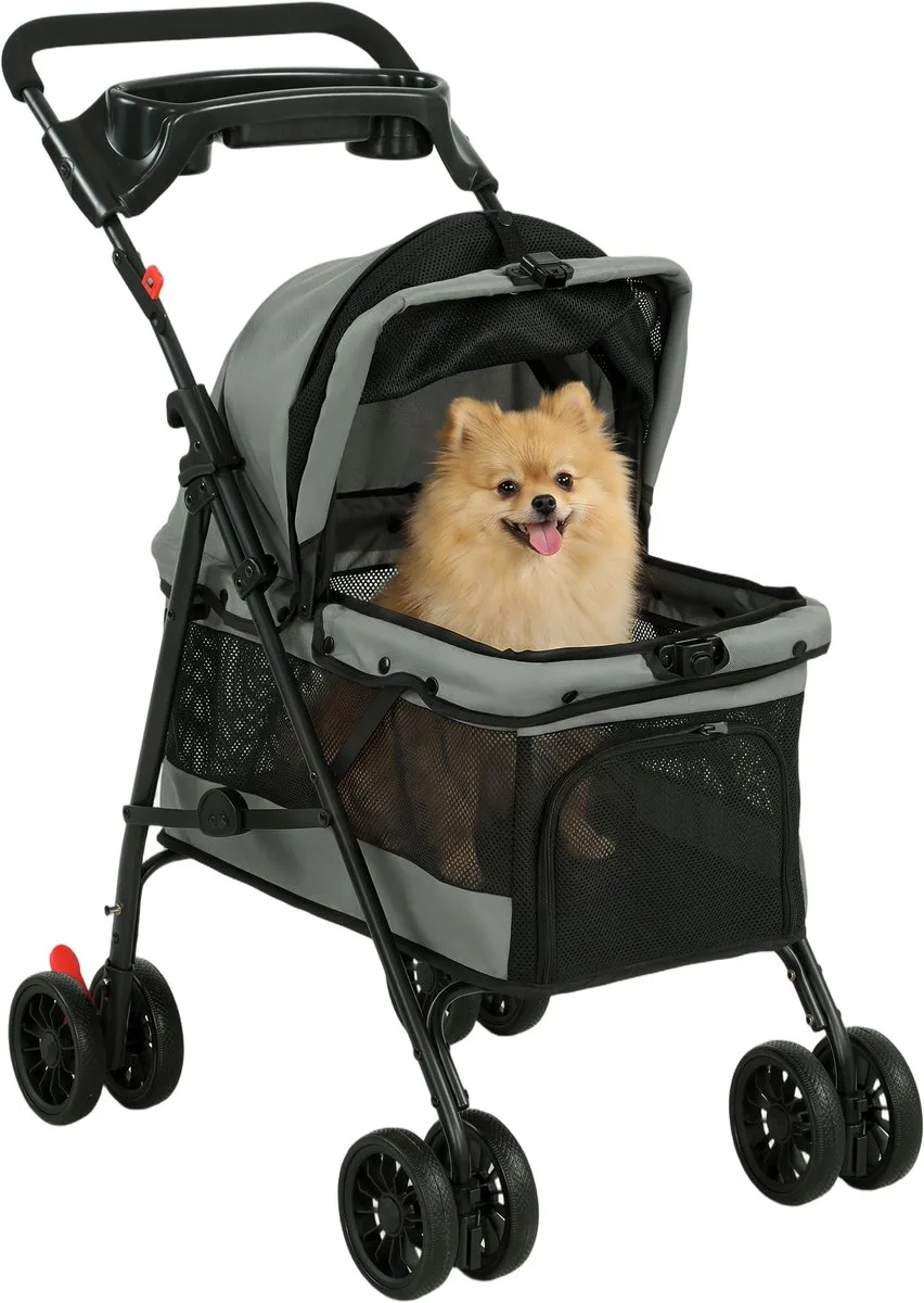 Hondenbuggy Opvouwbaar tot 10 kg - Hondenwagen - Huisdierbuggy - Buggy voor Dieren fra PawHut i Grå – produktbillede
