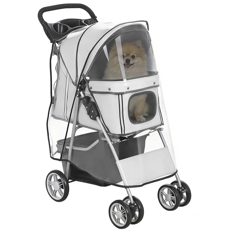 Hondenbuggy - Staal, 600D Oxford-stof - 75x45x97cm - Grijs von PawHut – Produktfoto