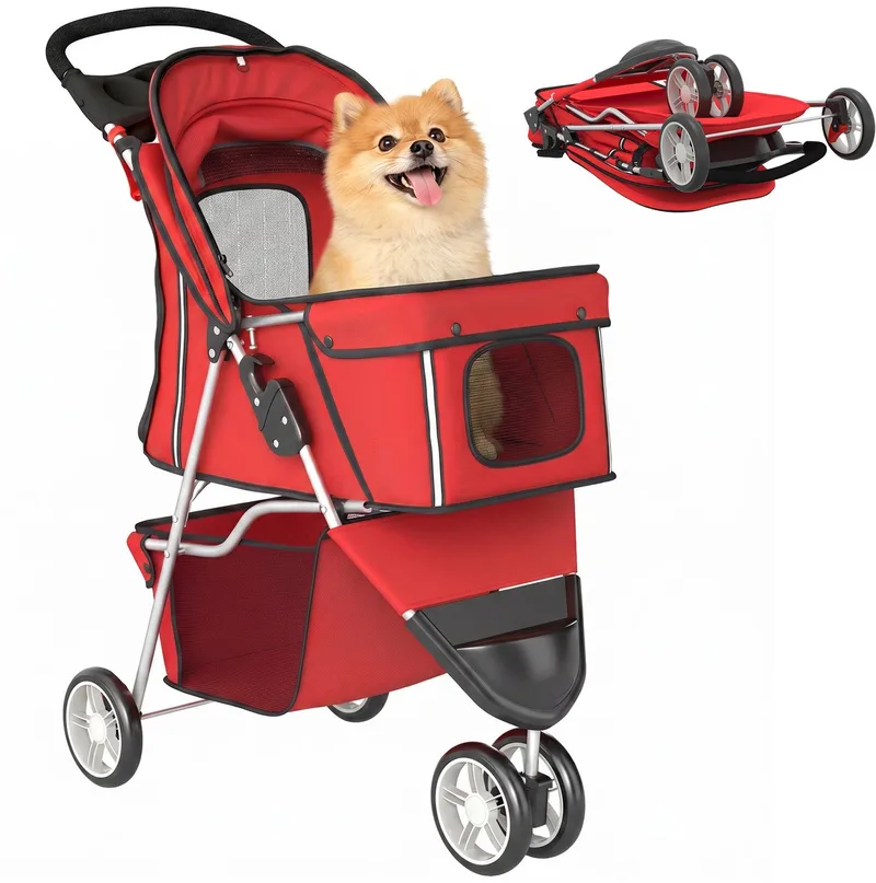 Hondenbuggy - Staal, Oxford-stof - 77 x 44 x 102 cm de PawHut en Rouge – photo produit