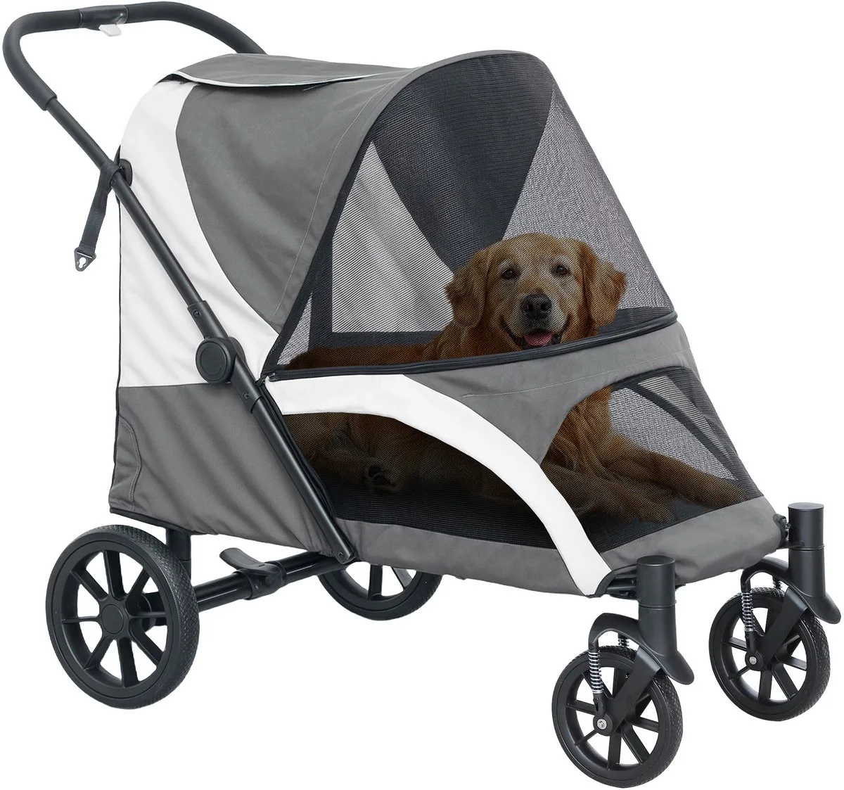 Hondenbuggy XXL voor Grote Honden tot 30 kg - Hondenwagen met Schokdempend Frame - Donkergrijs från PawHut i Mörkgrå – produktbild