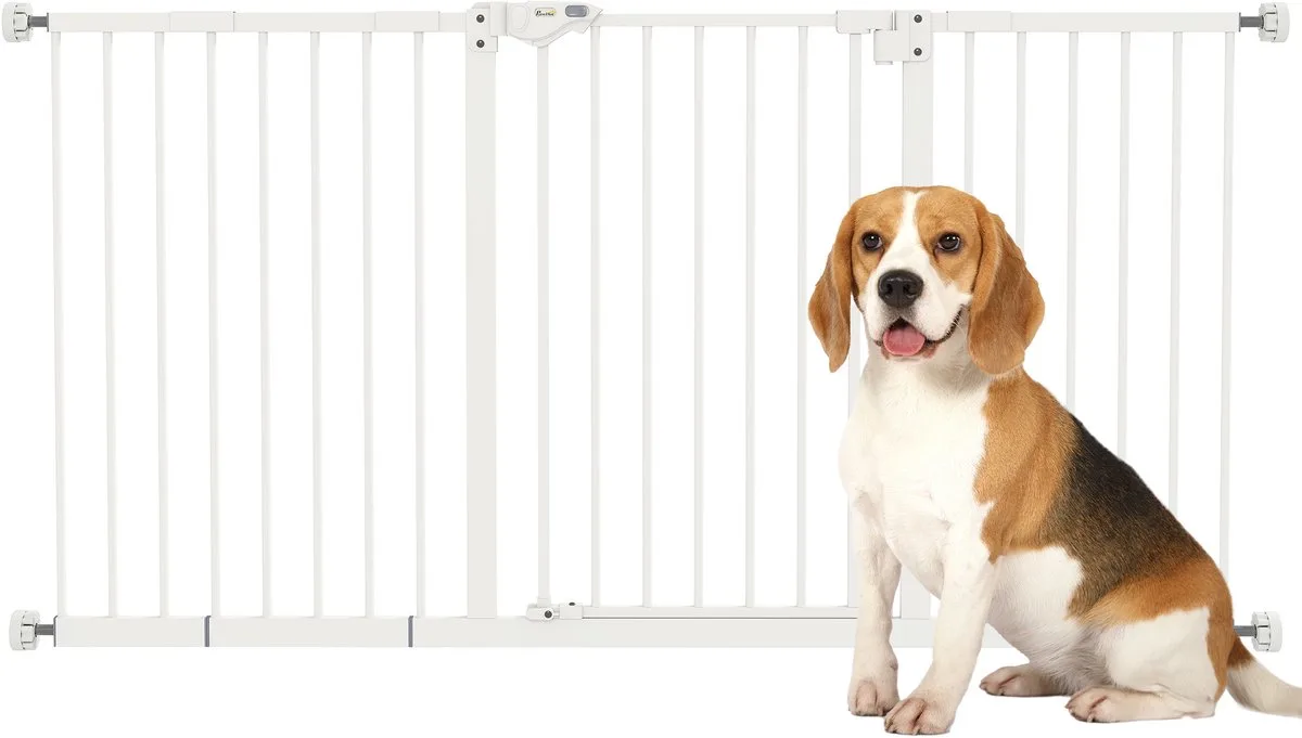 Hondenhek uitbreidbaar met klemmontage - Traphekje - Puppyren - Wit de PawHut en Wiit – photo produit