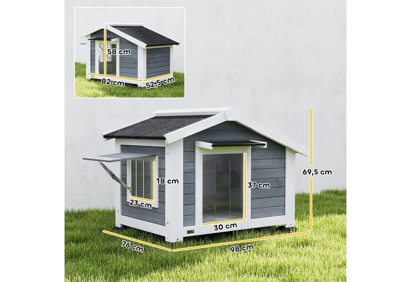 Hondenhok-Grenenhout, Metaal-98L x 76B x 69,5H cm-Grijs by PawHut in Grey – product photo 3 of 5
