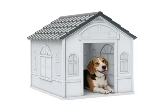 Hondenhok met zadeldak weerbestendig - Hondenhok voor buiten - Hondenhuis - Hondenkennel - Grijs de PawHut en Gris – photo produit 2 sur 5