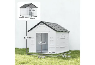 Hondenhok met zadeldak weerbestendig - Hondenhok voor buiten - Hondenhuis - Hondenkennel - Grijs de PawHut en Gris – photo produit 3 sur 5