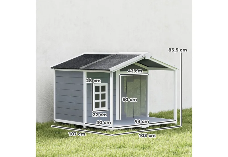Hondenhok van Hout-Hout, Asfalt-103L x 107B x 83,5H cm-Grijs by PawHut in Grey – product photo 3 of 5