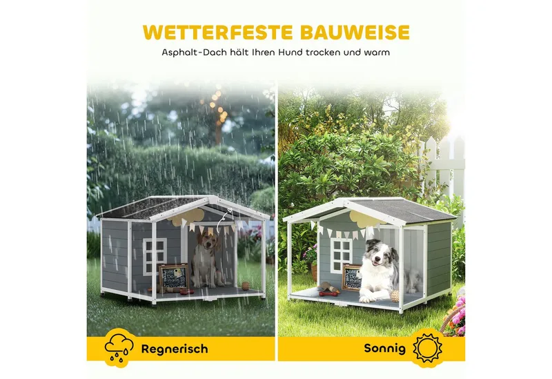 Hondenhok van Hout-Hout, Asfalt-103L x 107B x 83,5H cm-Grijs by PawHut in Grey – product photo 4 of 5
