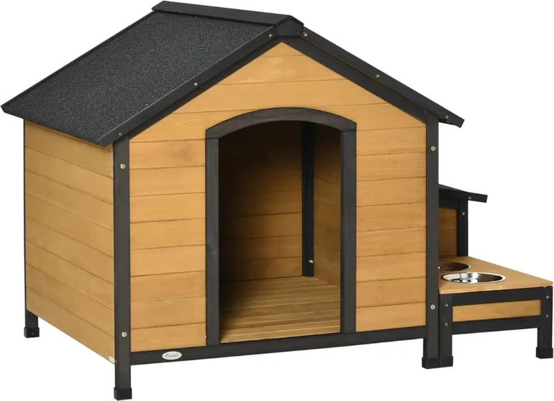 Hondenhok voor buiten - Hondenhuis middel tot 14kg - Hondenhok voor buiten - Hondenhok - Hondenhok hout - Hondenhuis voor buiten van PawHut in Zwart, Bruin – productfoto