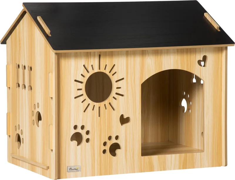 Hondenkennel met ventilatieopeningen D04-247V00 von PawHut in Eiche, Schwarz – Produktfoto 1 von 5