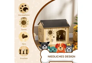Hondenkennel met ventilatieopeningen D04-247V00 von PawHut in Eiche, Schwarz – Produktfoto 4 von 5