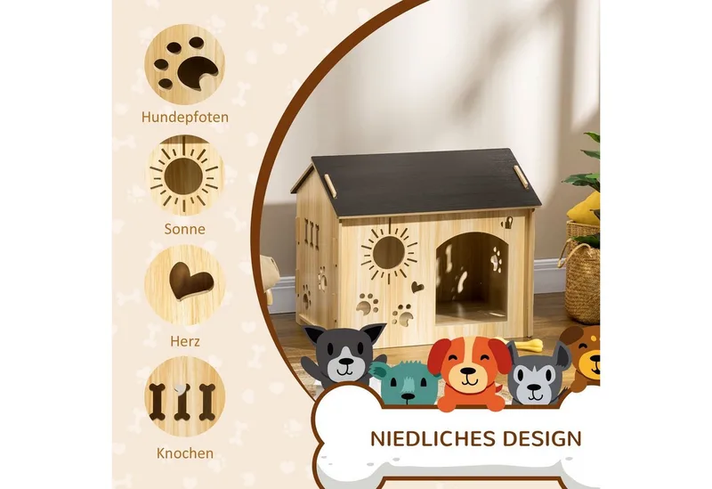 Hondenkennel met ventilatieopeningen D04-247V00 von PawHut in Eiche, Schwarz – Produktfoto 4 von 5
