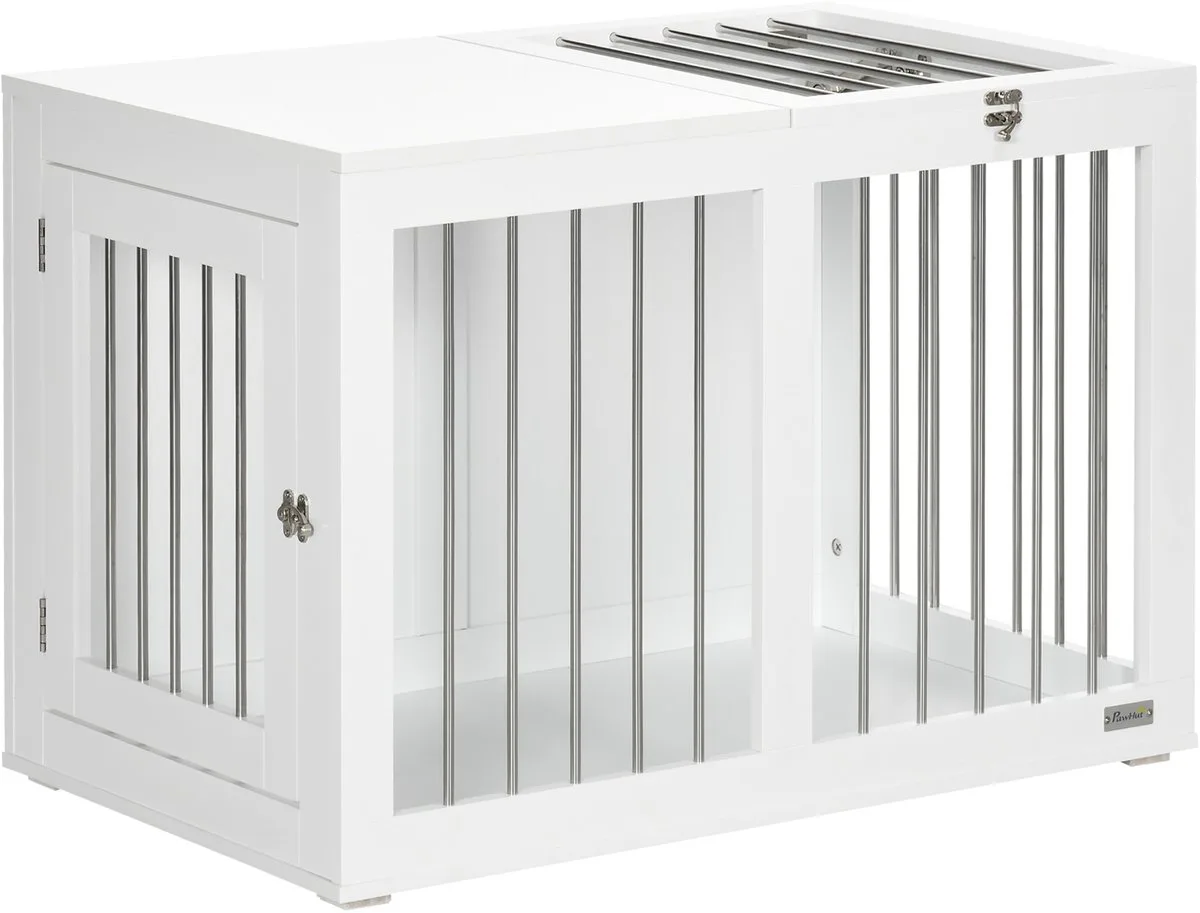hondenkooi - met 2 deuren - vergrendelbaar - stabiel by PawHut in White – product photo