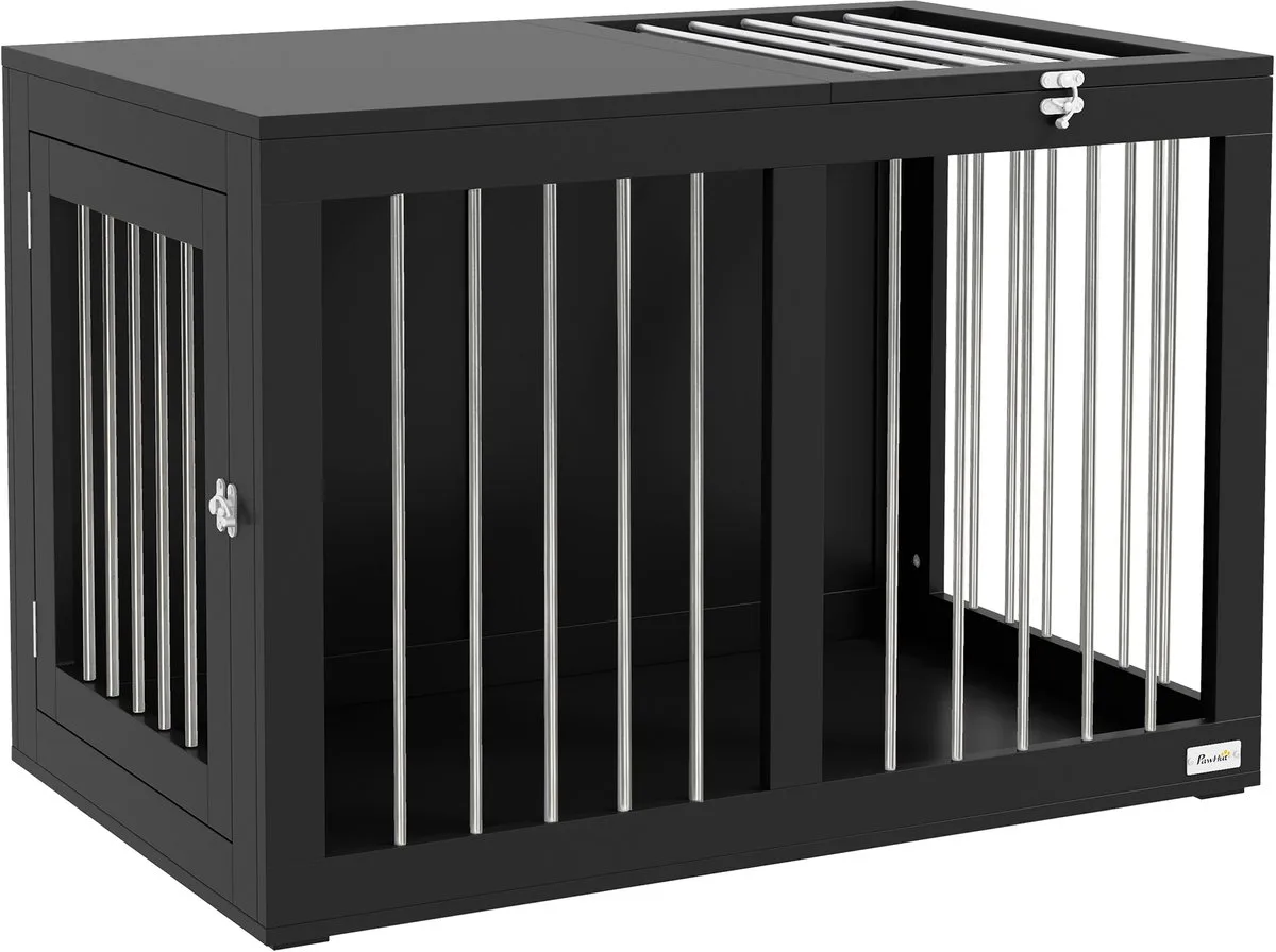 hondenkooi - met 2 deuren - vergrendelbaar - stabiel by PawHut in Black – product photo