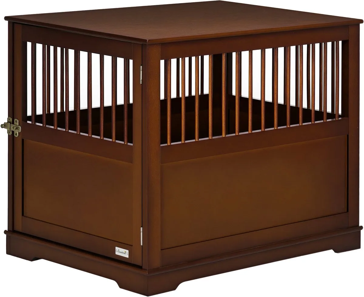 hondenkooi met houten design en slot - Bench transportbox voor honden - Hondenhok - Bruin fra PawHut i Brun – produktbillede