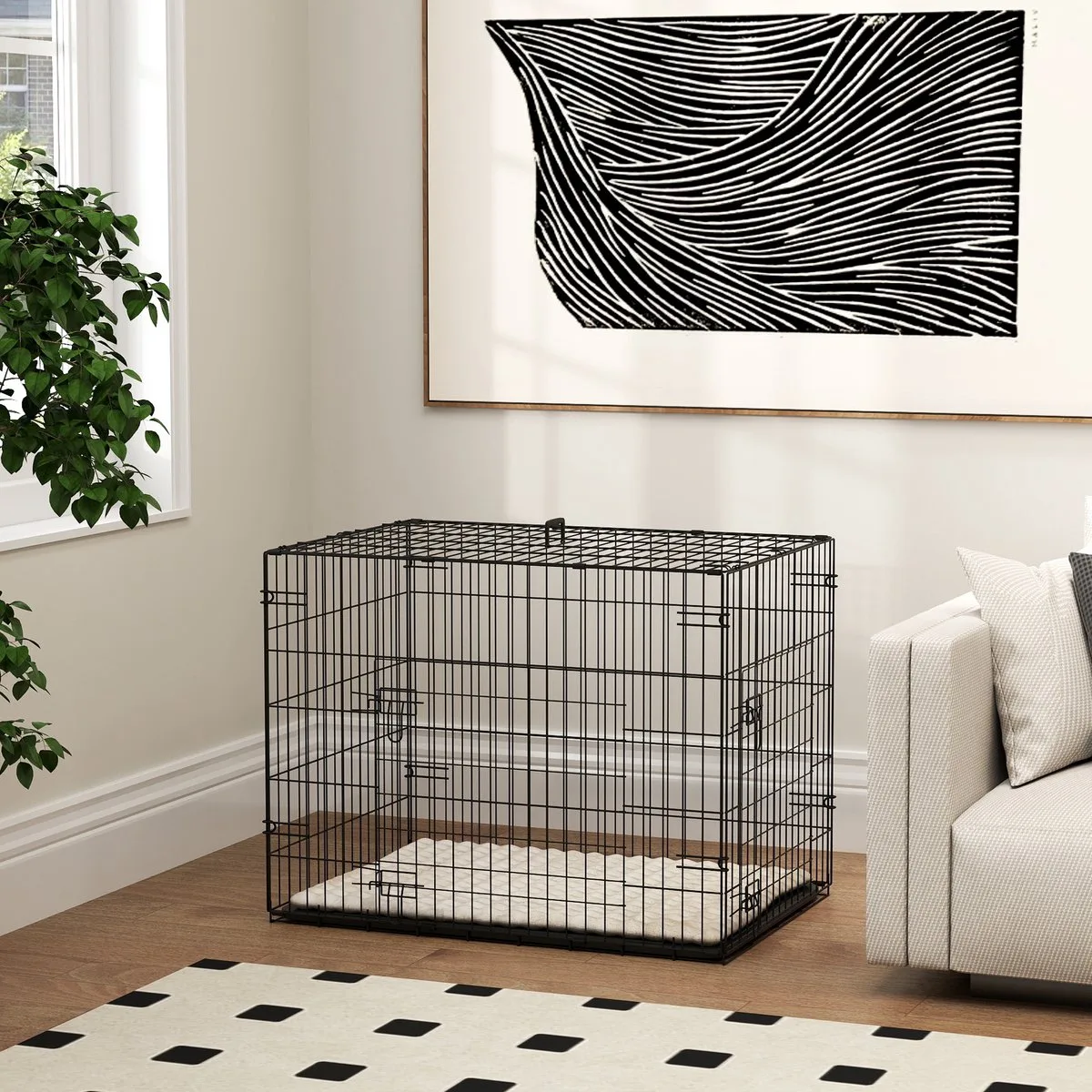 Hondenkooi - Staal - 76x53x60cm - Zwart by PawHut in Beige – product photo