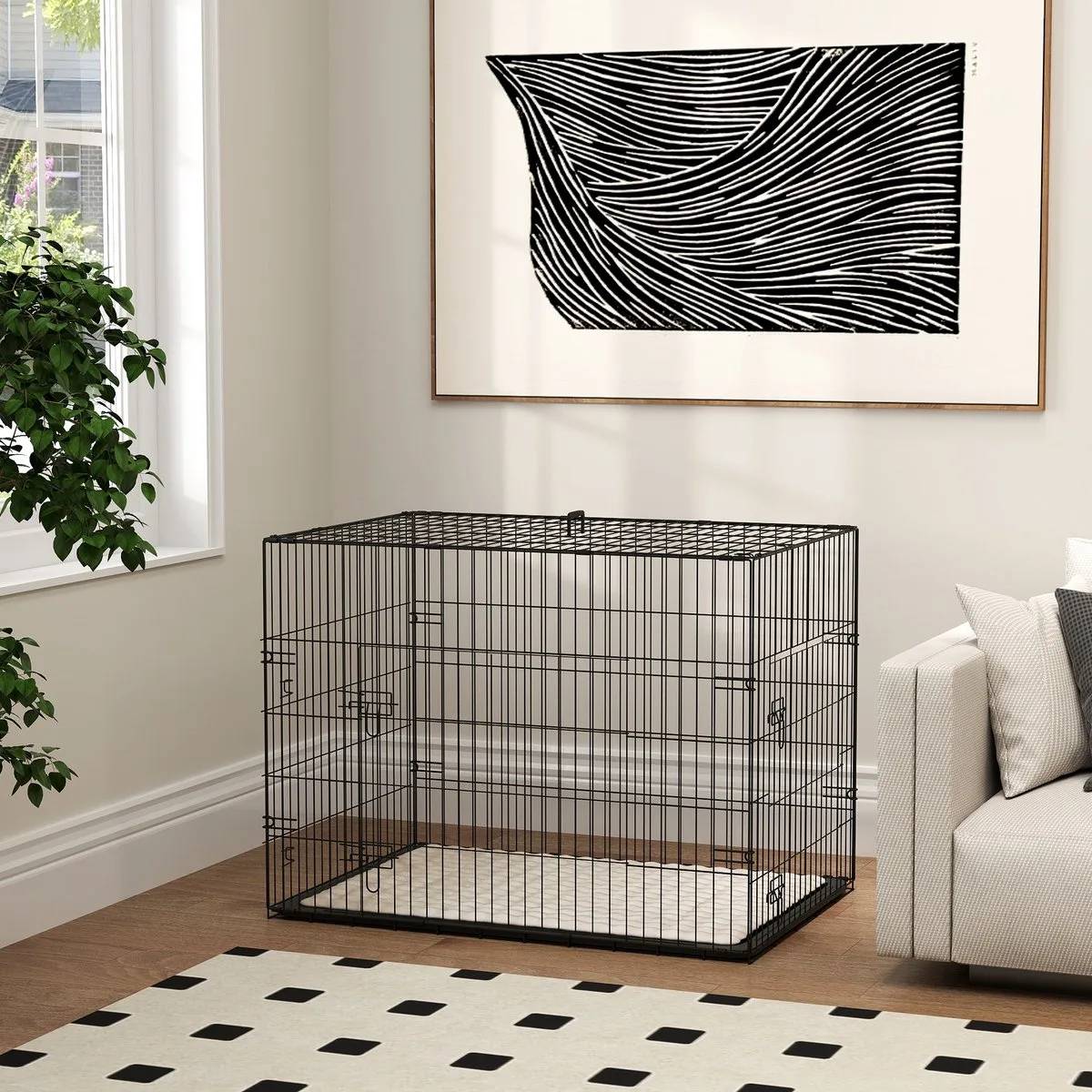 Hondenkooi - Staaldraad - 91x62x68cm - Zwart by PawHut in Beige – product photo