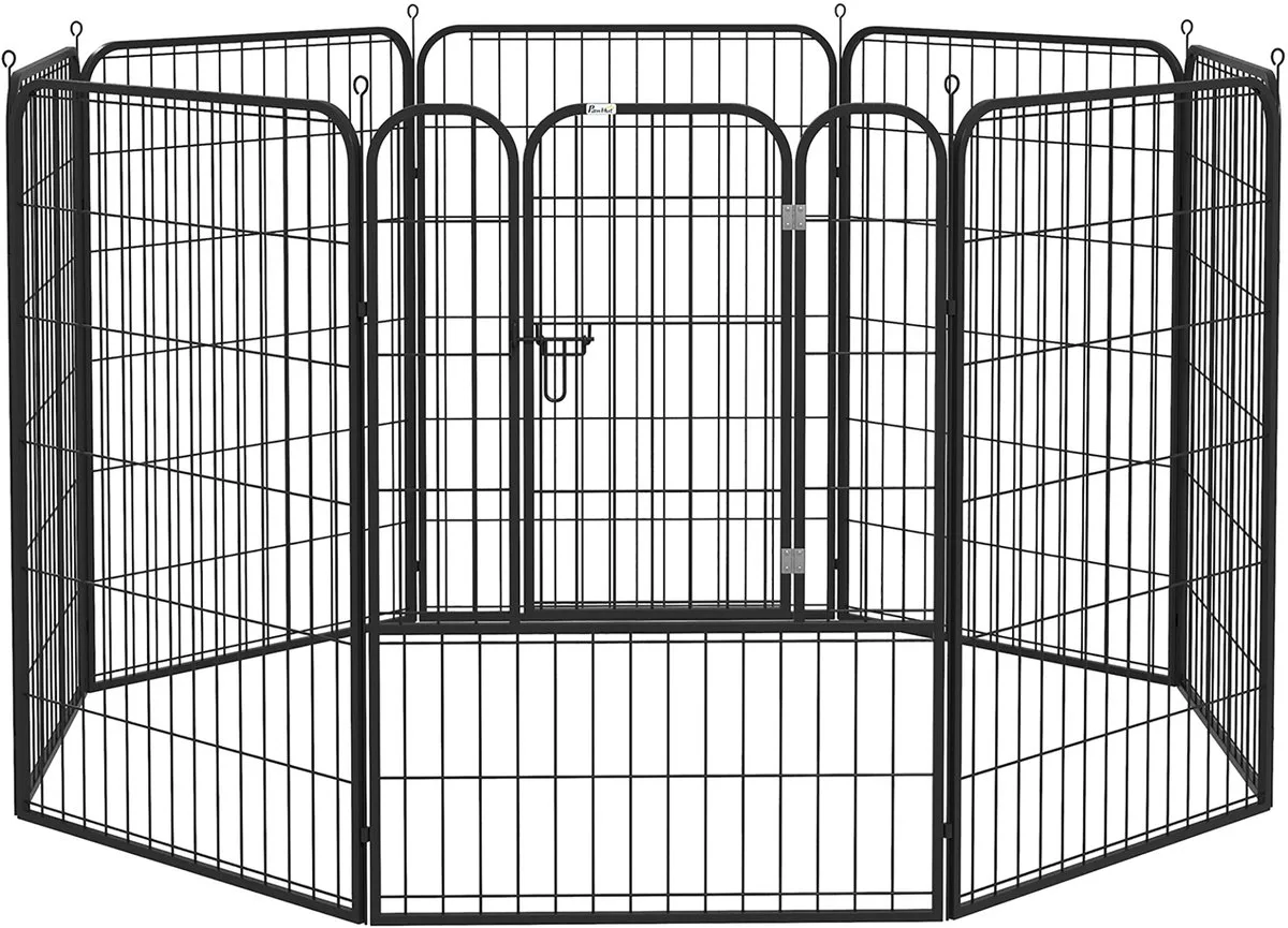 hondenren 8 panelen met grondankers - Puppyhek voor binnen en buiten - Konijnenren de PawHut en Noir – photo produit