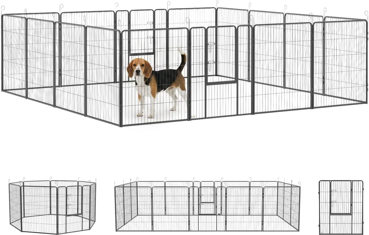 Hondenren met Twee Deuren - Puppyren - Buitenverblijf - Hondenkennel - Grijs van PawHut in Grijs – productfoto
