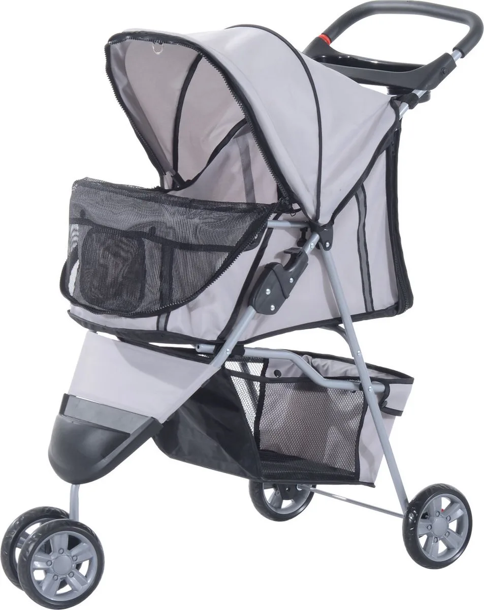 Hondenwagen hondenbuggy honden pet stroller buggy 4 kleuren 3/4 wielen D00-041 de PawHut en Gris – photo produit