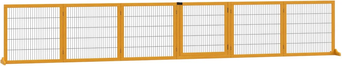 Houten Hondenhek 6-Delig Inklapbaar - Vrijstaand Hondenhek, Afscheidingshek de PawHut en Jaune – photo produit
