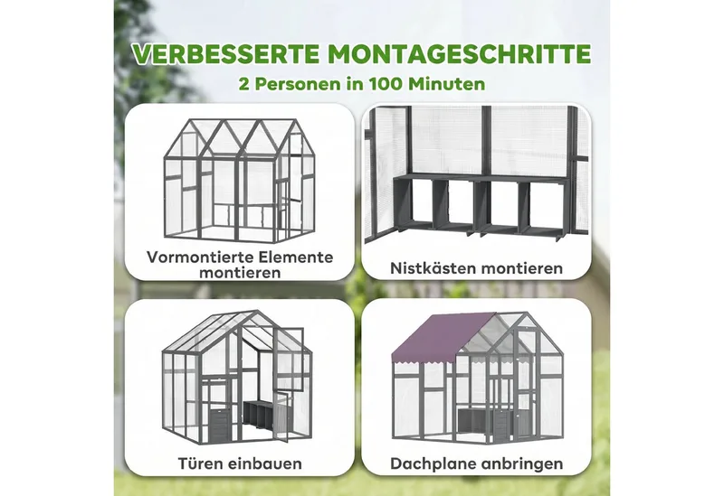 Hühnerstall Freilaufgehege 1,7x1,8x1,8 m Freigehege mit Schloss Tannenholz Hühnerhaus mit Wasserdichtem, Anti-UV Dach Outdoor Geflügelstall für Hühnerkäfig, 6-8 Hühner, Enten, Kaninchen de PawHut en Gris – photo produit 4 sur 5