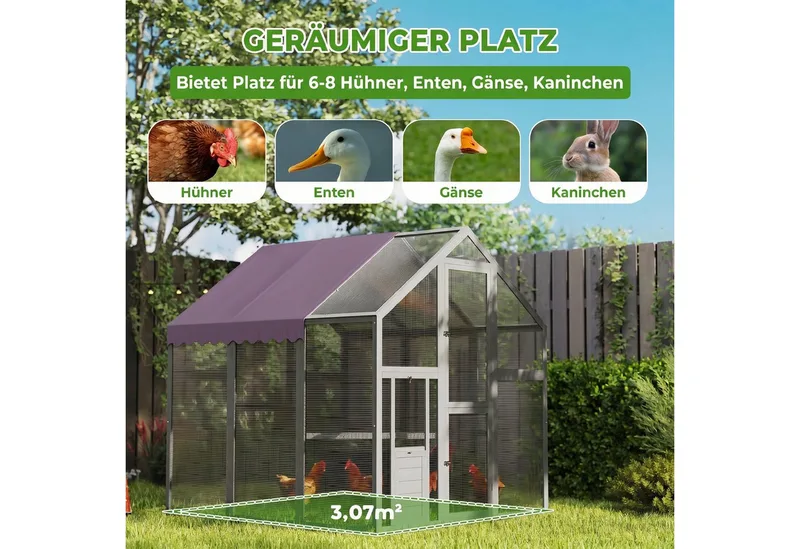 Hühnerstall Freilaufgehege 1,7x1,8x1,8 m Freigehege mit Schloss Tannenholz Hühnerhaus mit Wasserdichtem, Anti-UV Dach Outdoor Geflügelstall für Hühnerkäfig, 6-8 Hühner, Enten, Kaninchen de PawHut en Gris – photo produit 5 sur 5