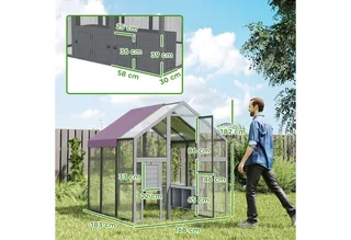 Hühnerstall Freilaufgehege 1,7x1,8x1,8 m Freigehege mit Schloss Tannenholz Hühnerhaus mit Wasserdichtem, Anti-UV Dach Outdoor Geflügelstall für Hühnerkäfig, 6-8 Hühner, Enten, Kaninchen de PawHut en Gris – photo produit 3 sur 5