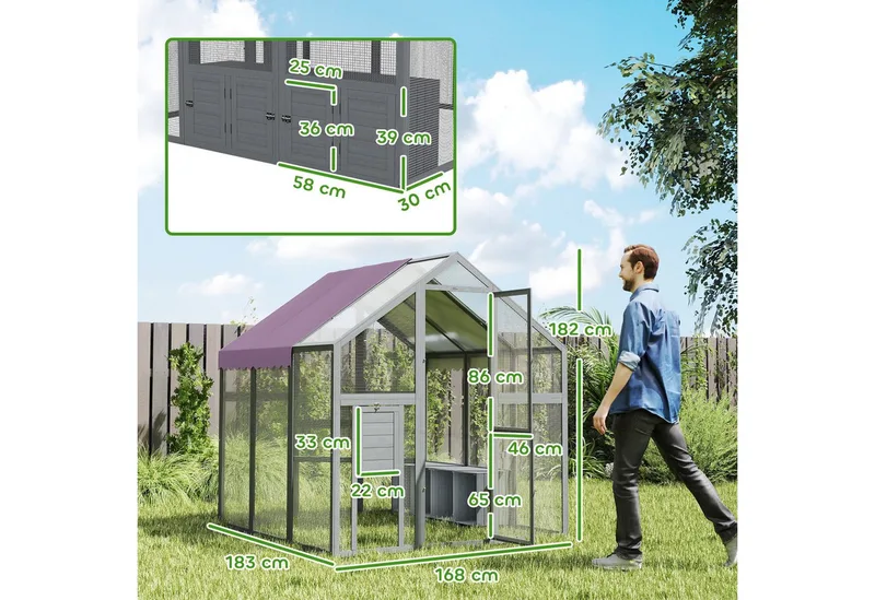 Hühnerstall Freilaufgehege 1,7x1,8x1,8 m Freigehege mit Schloss Tannenholz Hühnerhaus mit Wasserdichtem, Anti-UV Dach Outdoor Geflügelstall für Hühnerkäfig, 6-8 Hühner, Enten, Kaninchen de PawHut en Gris – photo produit 3 sur 5