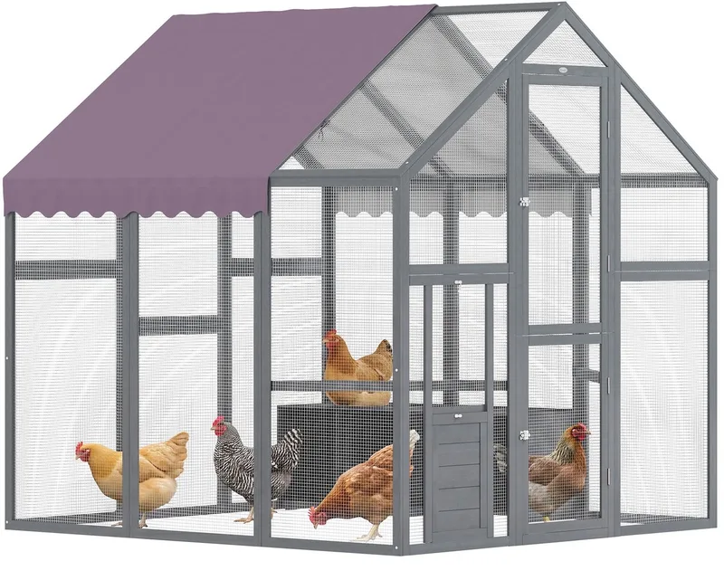 Hühnerstall Freilaufgehege 1,7x1,8x1,8 m Freigehege mit Schloss Tannenholz Hühnerhaus mit Wasserdichtem, Anti-UV Dach Outdoor Geflügelstall für Hühnerkäfig, 6-8 Hühner, Enten, Kaninchen de PawHut en Gris – photo produit 1 sur 5
