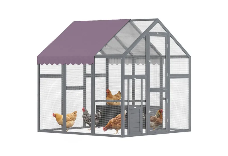 Hühnerstall Freilaufgehege 1,7x1,8x1,8 m Freigehege mit Schloss Tannenholz Hühnerhaus mit Wasserdichtem, Anti-UV Dach Outdoor Geflügelstall für Hühnerkäfig, 6-8 Hühner, Enten, Kaninchen de PawHut en Gris – photo produit 2 sur 5