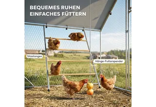 Hühnerstall Freilaufgehege aus Stahl, 3 x 2 x 1,95 m Hühnerkäfig mit UV-beständiger Abdeckung, Futtertür, Hängefütterung, Sitzstange, Hühnergehege für 6-8 Hühner, Kleintiere by PawHut in Silver – product photo 5 of 5
