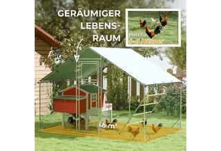 Hühnerstall Freilaufgehege aus Stahl, 3 x 2 x 1,95 m Hühnerkäfig mit UV-beständiger Abdeckung, Futtertür, Hängefütterung, Sitzstange, Hühnergehege für 6-8 Hühner, Kleintiere by PawHut in Silver – product photo 4 of 5