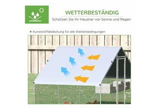 Hühnerstall Freilaufgehege aus Stahl, 300 x 200 x 200 cm Hühnerkäfig mit Abdeckung, Tür, Hühnergehege für 4-6 Hühner, Kleintiere, Silber de PawHut en Silber+Grau – photo produit 4 sur 5