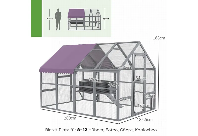 Hühnerstall mit Schattendach D51-407V00 fra PawHut i Grå – produktbillede 3 af 5