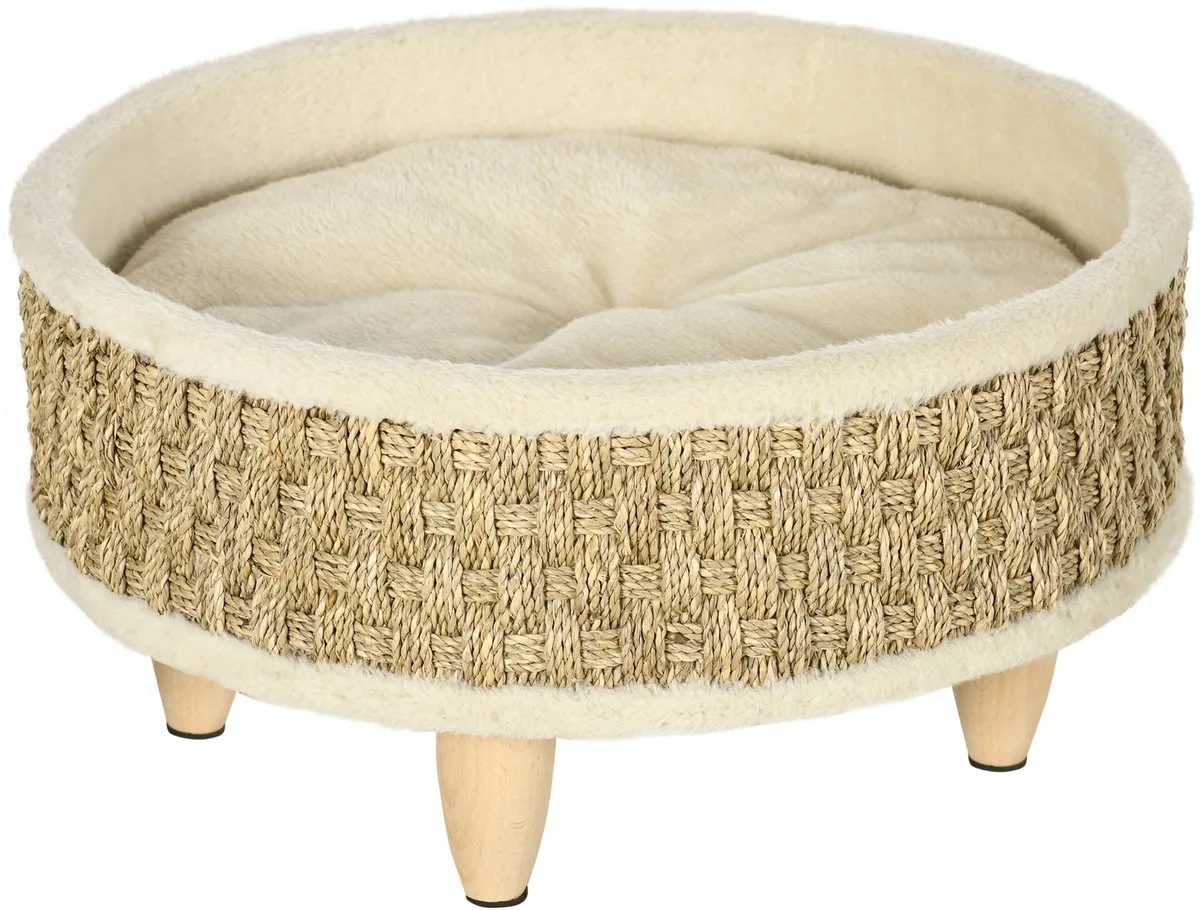 Huisdierbed met Kussen - Kattenmand - Hondenmand - Verhoogd Dierenbed van PawHut in Beige – productfoto