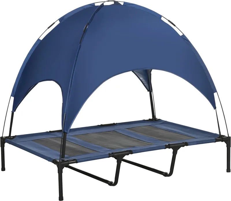 Huisdierenbed met luifel verhoogd hondenbed hondenligbed ademend taft-stof D04-060-1 de PawHut en Bleu foncé – photo produit