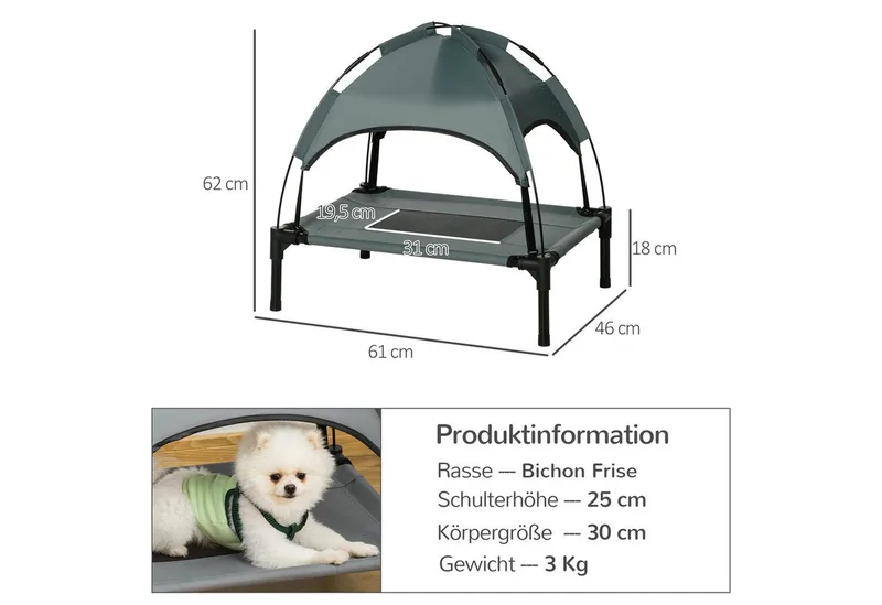 Huisdierenbed met luifel verhoogd hondenbed hondenligbed ademend taft-stof D04-057 de PawHut en Noir – photo produit 3 sur 5