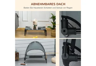 Huisdierenbed met luifel verhoogd hondenbed hondenligbed ademend taft-stof D04-057 de PawHut en Noir – photo produit 5 sur 5