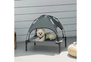 Huisdierenbed met luifel verhoogd hondenbed hondenligbed ademend taft-stof D04-057 de PawHut en Noir – photo produit 2 sur 5