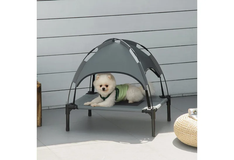 Huisdierenbed met luifel verhoogd hondenbed hondenligbed ademend taft-stof D04-057 de PawHut en Noir – photo produit 2 sur 5